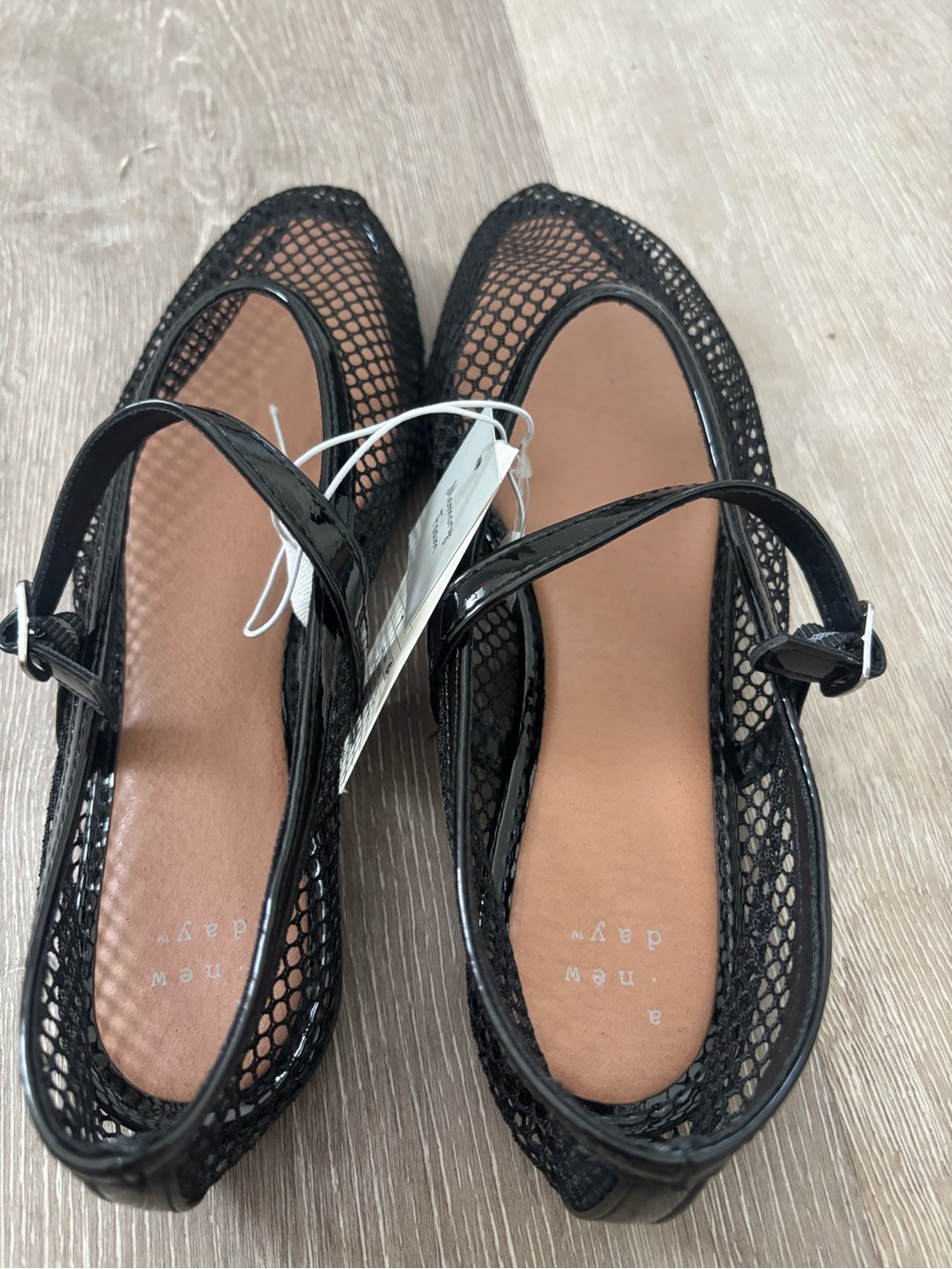 a new day Black Mesh Mary Jane Flats with Patent Strap - Picture 3 of 9